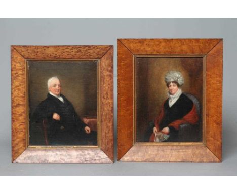 ENGLISH SCHOOL (19th Century)Portrait of Lt. Colonel Coleridge and his wife Frances Taylor, a pair, oil on panel, 9 3/4" x 8"