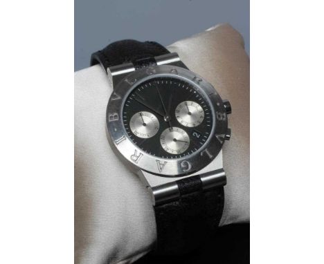 A GENTLEMAN'S BVLGARI DIAGONO SPORTS CHRONOGRAPH, the black triple dial with date aperture at 4.30, model CH35 S and numbered