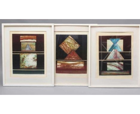 Y BRENDA HARTIN (British School 20th/21st Century) A set of three mixed media and print abstracts, titled 'Hot Rock I', 'Hot 