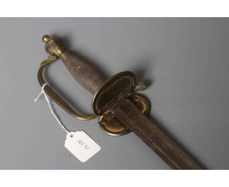 A 1796 PATTERN OFFICER'S SWORD with 32" blade, brass hilt with folding shell guard inscribed JA, foliate quillon, knuckle gua