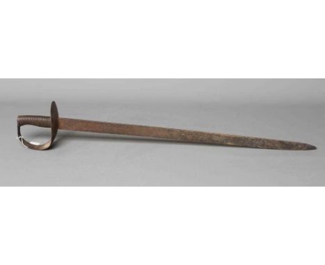 A BRITISH NAVAL CUTLASS with 29" blade, typical hilt and metal ribbed grip, 33 3/4" long (Est. plus 24% premium inc. VAT)Cond