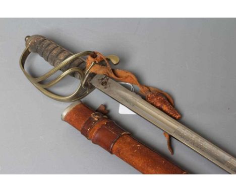AN 1821 PATTERN ARTILLERY OFFICER'S SWORD by Hawksworth of Sheffield, the 32 1/4" blade etched with crown over George V cyphe