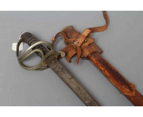 AN 1821 PATTERN ARTILLERY OFFICER'S SWORD, the 34 3/4" blade etched with Royal Artillery insignia, Royal Coat of Arms and cro