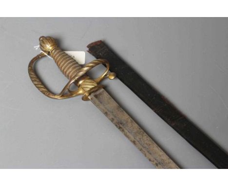A GEORGIAN OFFICER'S SWORD, the 26 /2" blade etched with crown over GR cypher and foliage, brass hilt with twist ribbed hand 