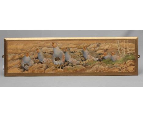 Y DAVID BINNS (1935-2020)Grey Partridges, signed lower right, dated '99, mixed media, 9 3/4" x 39 3/4" (subject to Artists Re