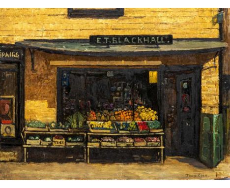 Y JOHN VICAT COLE (1903-1975) The Fruit Shop at Rye, 1964, signed lower right, The Mall Galleries and Portsmouth City Museum 