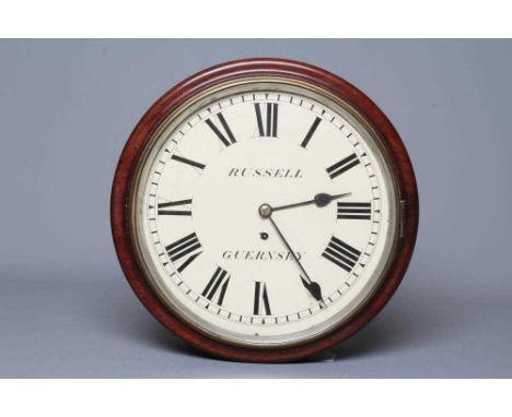 A MAHOGANY CASED WALL TIMEPIECE, late 19th century, the eight day single fusee movement with anchor escapement, 12" white ena