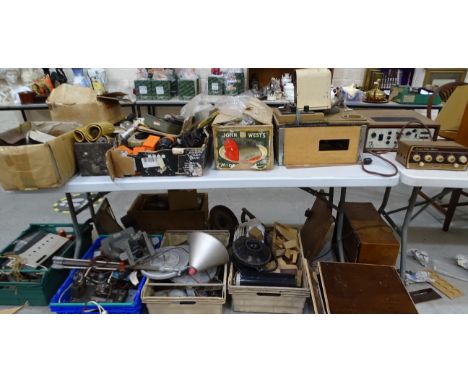 Three GEC valves,&nbsp;a Bakelite valve radio, a Leek Point One stereo amplifier, various items of vintage audio and photogra