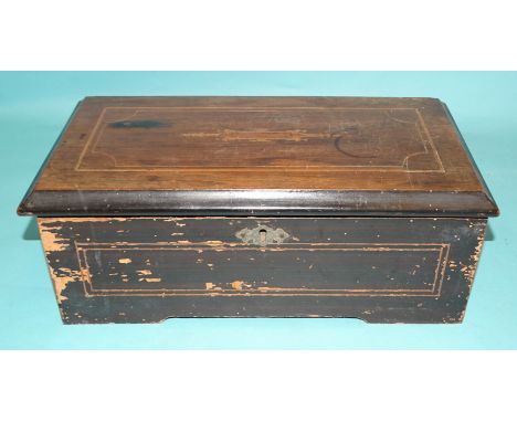 A Swiss musical box playing eight airs, with 11.5cm barrel, comb intact, with pictorial air card, in rosewood and stained woo