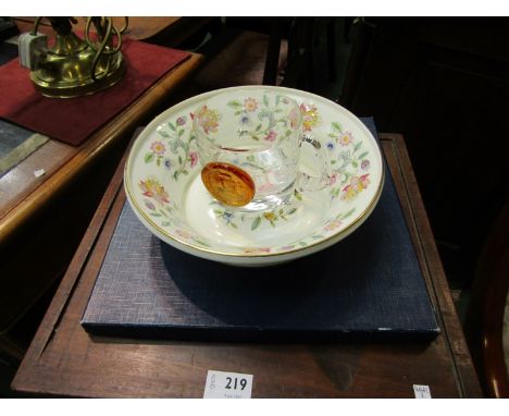 Wedgwood glass mug, Minton bowl and Royal Worcester cake stand