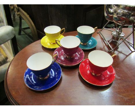 A Royal Albert part set of Harlequin cups and saucers (five cups and six saucers) 