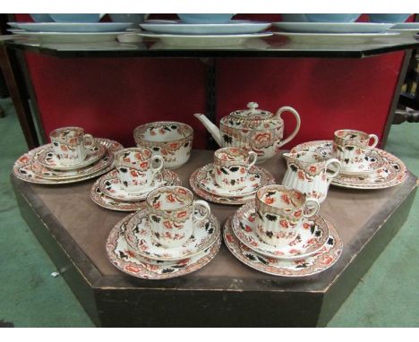 A Victorian imari tea set for six place settings, some a/f