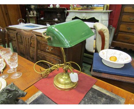 A circa 1930s brass bankers lamp with green enamel shade, base a/f 