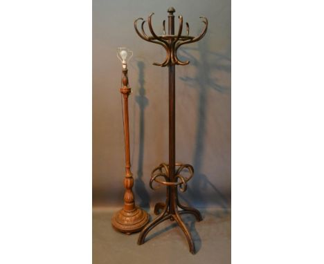 A Bentwood Hat And Coat Stand Together With A 20th Century Mahogany Lamp Standard 