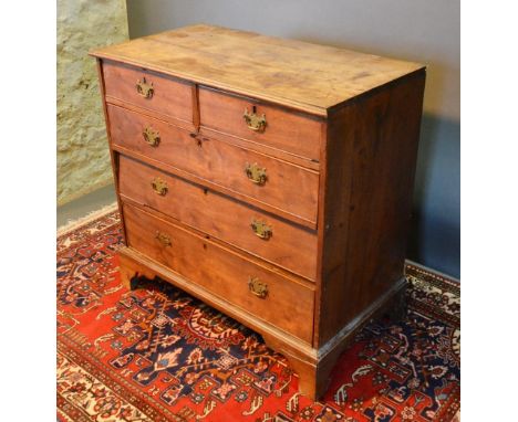 A 19th Century Oak Chest of Two Short and Three Long Graduated Drawers with Brass Swan Neck Handles and Bracket Feet, 94 cms 