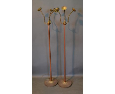 A Pair Of Art Deco Lamp Standards Each With A Triple Adjustable Arm 