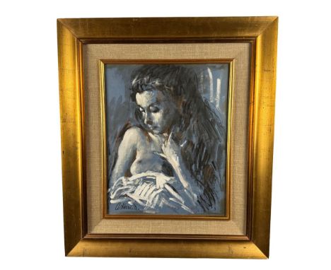 'La Spagnola', a portrait of a woman -  Antonio Asturi (Vico Equense 1904 - 1986) - Oil painting on paper, 20th-century Itali
