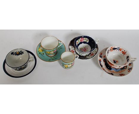 4 19th century ceramic teacups and saucers to include Imari pattern, Chinese, chintz pattern, Spode etc