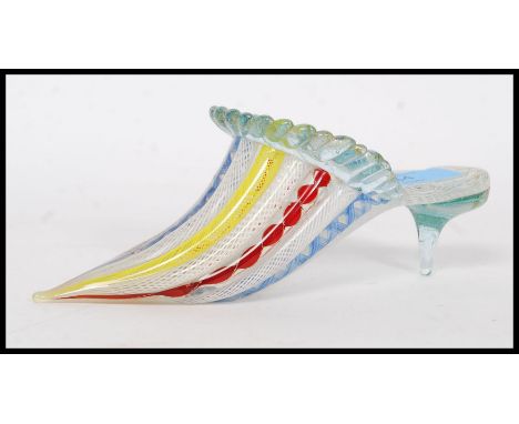  A fabulous mid century vintage miniature Murano ? studio art glass, glass slipper. Length 19cm in length. L20cm . Of coloure