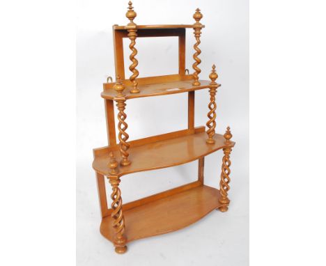 A Victorian Satinwood waterfall barleytwist column hanging whatnot  - etargere shelf. Each column with stunning carved barley