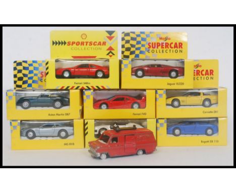 A collection of boxed Maisto Super car collection to include Porsche, Ferrari etc along with a box of K-Nex style toys