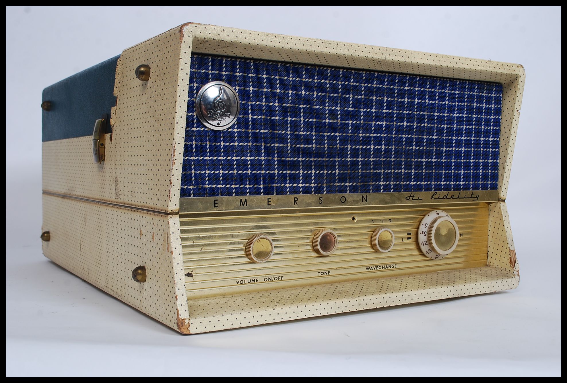 A vintage 1950's two tone Emerson HiFidelity portable record player