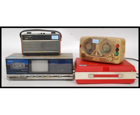 A collection of radio's to include a retro Queststar TV and radio. Roberts radio and a two tone 1970's Fidelity record player