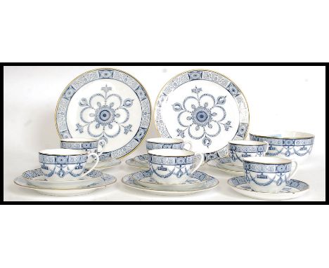 A Victorian Wedgwood blue and white tea service having gilt edging, Wedgwood stamp and impression marks to the base