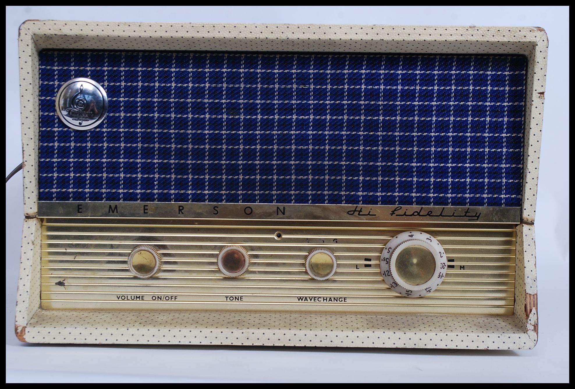 A vintage 1950's two tone Emerson HiFidelity portable record player