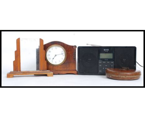 An early 20th century mahogany mantel clock with good French brass movement and enamel face ( case af )Together with a DAB ra