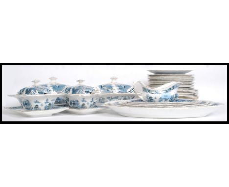 A fantastic extensive china blue and white part dinner service by Bristol Alkalon China in the Mandarin Pattern, consisting o