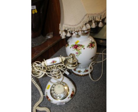 A ROYAL ALBERT OLD COUNTRY ROSES TELEPHONE AND TABLE LAMP