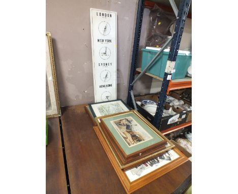 AN ASSORTMENT OF PICTURES INCLUDING A MODERN CLOCK