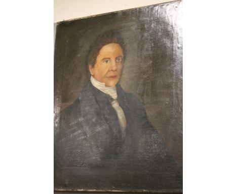 A LARGE UNFRAMED 19TH CENTURY OIL ON CANVAS PORTRAIT STUDY OF A GENTLEMAN 
