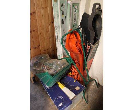 A SELECTION OF GARDEN TOOLS ETC TO INCLUDE MULTI TOOLS, CYLINDER LAWN MOWER, POWER WASHER ETC