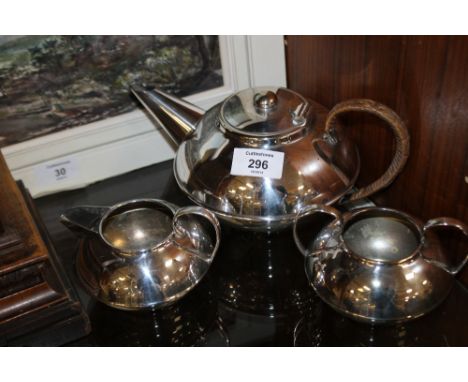 A PLATO SILVER PLATED THREE PIECE TEA SERVICE