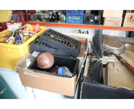 A SUITCASE AND FOUR BOXES OF TOOLS ETC