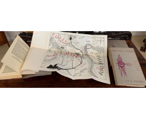 J R R Tolkien: 'The Lord of the Rings', First Reader's Union Edition, 1960, three volumes featuring fold-out map etc