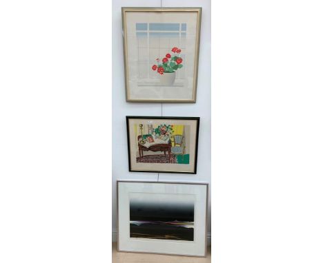 Three signed prints to include: Renée Halpern (Polish/French, b. 1915):La Chaise Rayée, colour lithograph, hand signed in pen