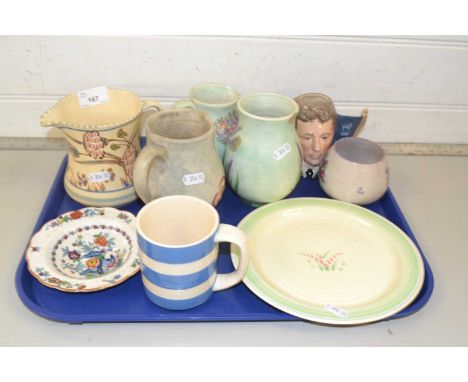 Mixed Lot: Clarice Cliff Newport Pottery plate, Royal Doulton commemorative Michael Doulton jug, various Radford Pottery jugs