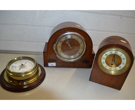 Mixed Lot: Two dome topped mantel clocks and a contemporary barometer
