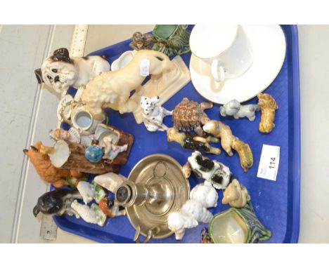 Mixed Lot: Assorted ornaments to include Wade Whimsys, various animal models, chamber stick etc