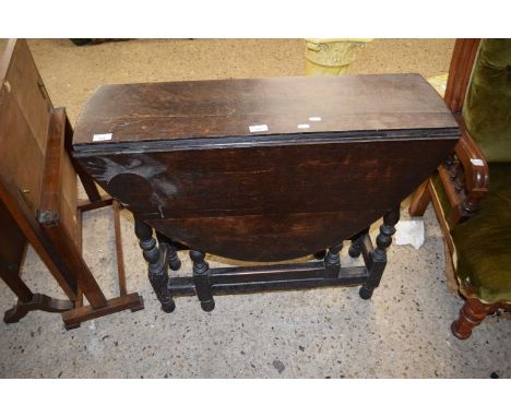 Antique oak oval gate leg table with single drawer, 87cm wide