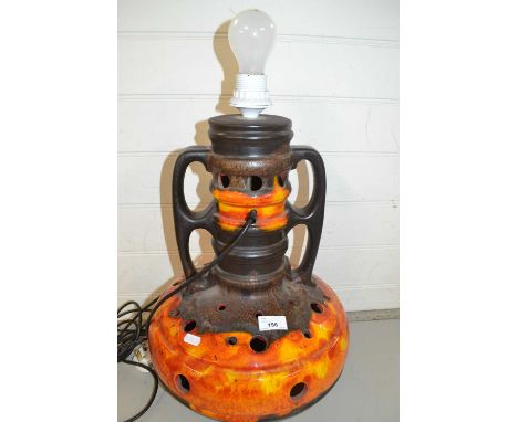 Large retro German Pottery fat lava type table lamp base,