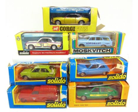 SEVEN ASSORTED DIECAST MODEL VEHICLES comprising a Corgi No.338, Chevrolet SS 350 Camaro, metallic gold, near mint, boxed (bo