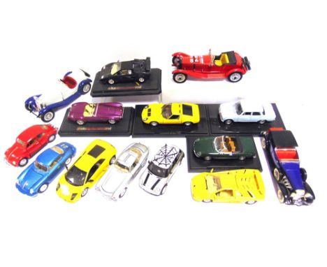 FOURTEEN ASSORTED DIECAST MODEL CARS mainly 1/24 and 1/18 scale, by Bburago and others, variable condition, all unboxed.