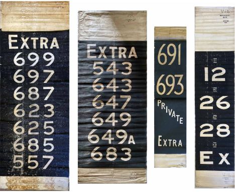 Selection (4) of London Transport trolleybus & tram DESTINATION BLINDS (route numbers) comprising Charlton-produced examples 