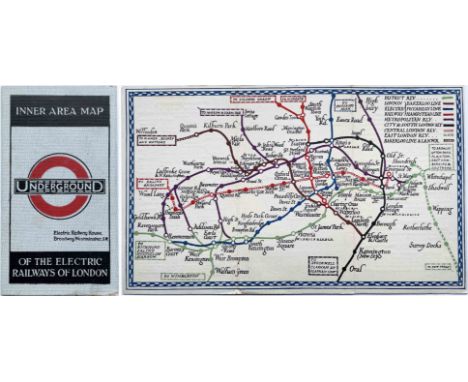 1921 London Underground 'Inner Area MAP of the Electric Railways of London', a pocket-sized, linen-card issue designed by Mac