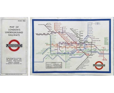1933 first edition of the H.C. Beck London Underground diagrammatic, card POCKET MAP with the famous cover slogan "A new desi