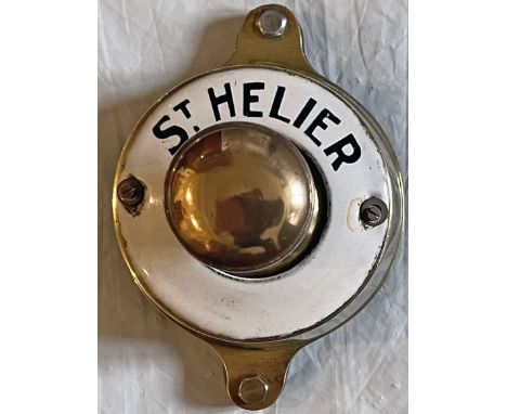 Southern Railway brass signal box BELL PLUNGER with enamel ring 'St Helier'. Measures 4" (10cm) tall and in very good, ex-use